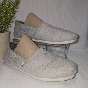 TOMS ALPARGATA SLIP ON SHOES GRAY HERRINGBONE DESIGN WOMENS SIZE 7 EUC